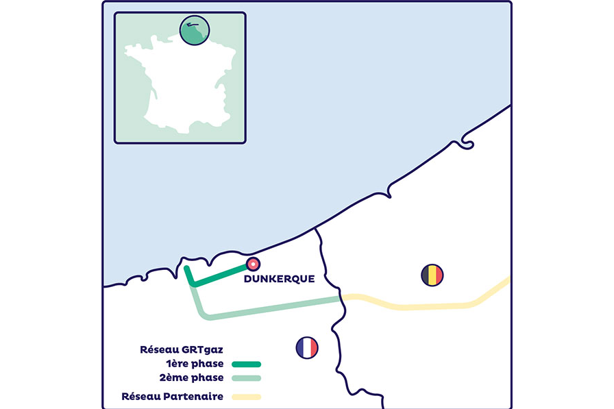 Carte du projet DHUNE - Dunkirk Hydrogen Universal Network