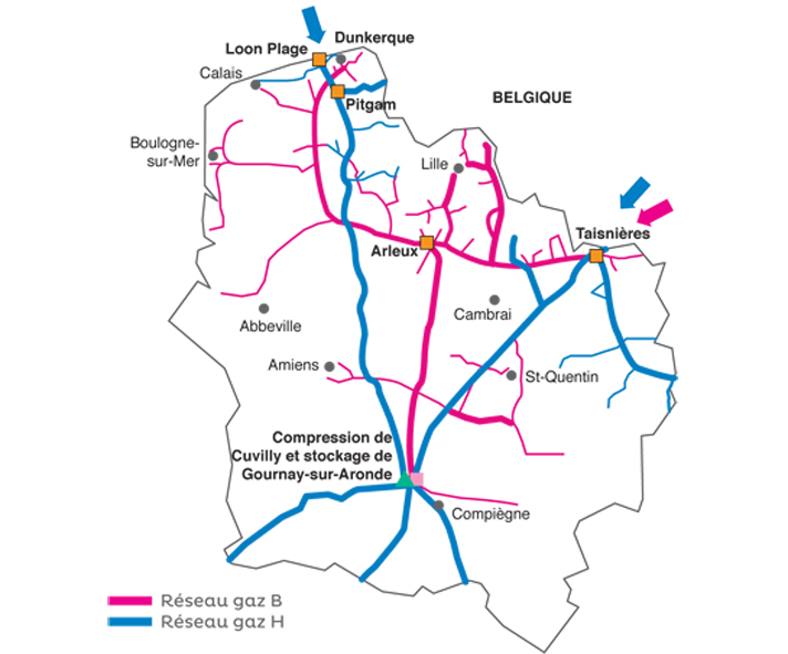 Carte réseaux de transport de gaz b et h dans la zone concernée par le plan de conversion
