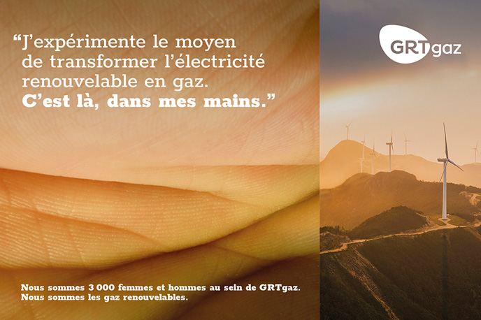 Visuel clés campagne de communication : J'expérimente le moyen de transformer l'électricité renouvelable en gaz.