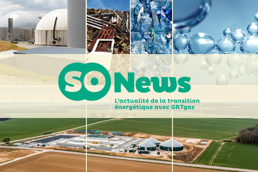 Logo soNews et photos de projets liés à la transition énergétique (gaz renouvelables et hydrogène)
