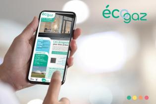 Logo Ecogaz et téléphone avec une fiche écogeste
